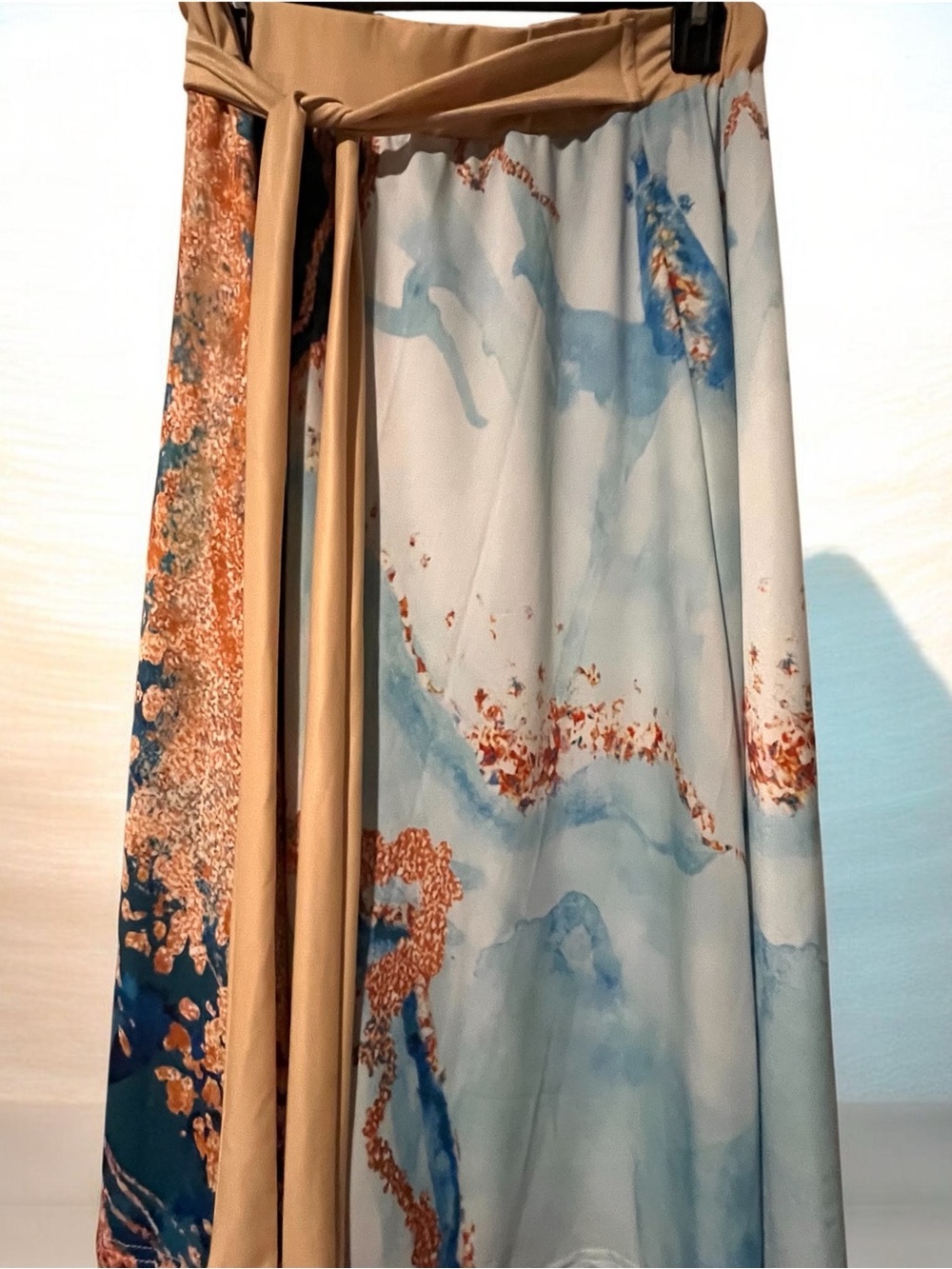 Women's Blue and Gold Artsy Marble Print Maxi Skirt